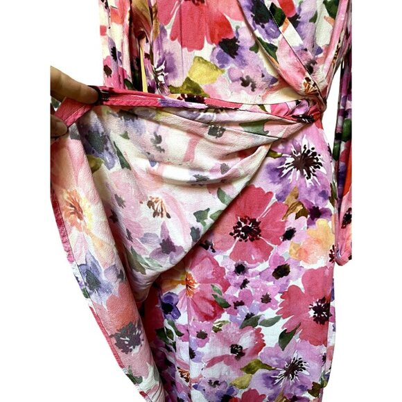 La Petite Etoile Paris Pink Floral Watercolor Faux Wrap Dress Cool Girl Summer - Picture 3 of 11